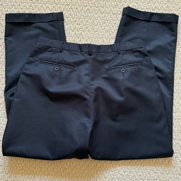 Perry Ellis Navy Blue Pleated and Cuffed Relaxed Fit Office Slacks Pants 36x30 - Picture 10 of 16